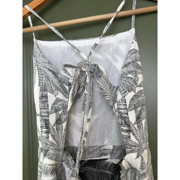 Marine Layer Lily Dress in Geo Palm Tropical Linen Print Black White Medium - Picture 8 of 9